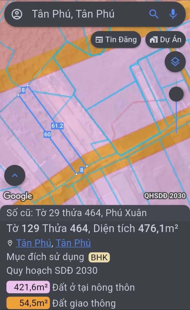 Đất Nền Mặt Tiền Đường Bê Tông 8x60m, Tân Phú, Đồng Nai - Sổ Đỏ Rõ Ràng