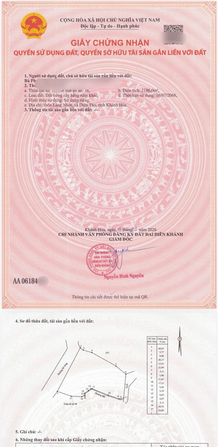 Đất nền Diên Tân, Khánh Hòa 792m² - Sổ đỏ sẵn, giá 777 triệu