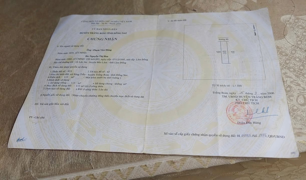 Đất nền Sông Trầu Trảng Bom 113m² - Đất thổ cư 100%, sổ hồng riêng