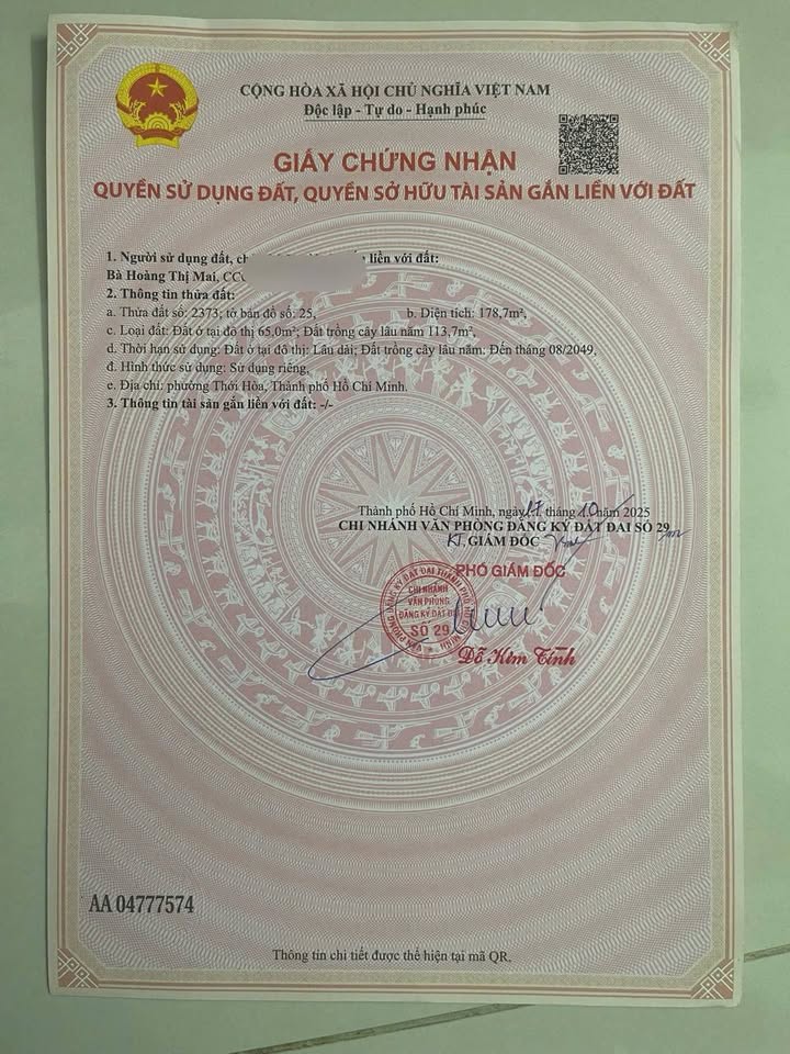 Đất nền 178.7m² Thới Hòa, Bến Cát - Giá 2.4 tỷ, Sổ hồng sẵn sàng