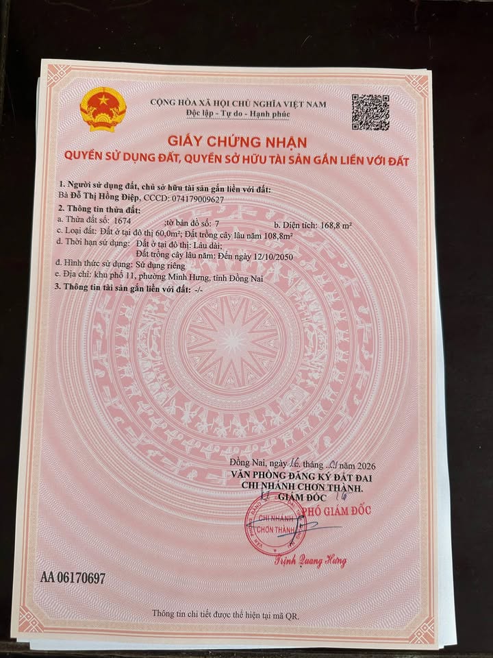 Đất nền Minh Hưng, Chơn Thành 168m² - Xây dựng tự do, tiềm năng đầu tư!