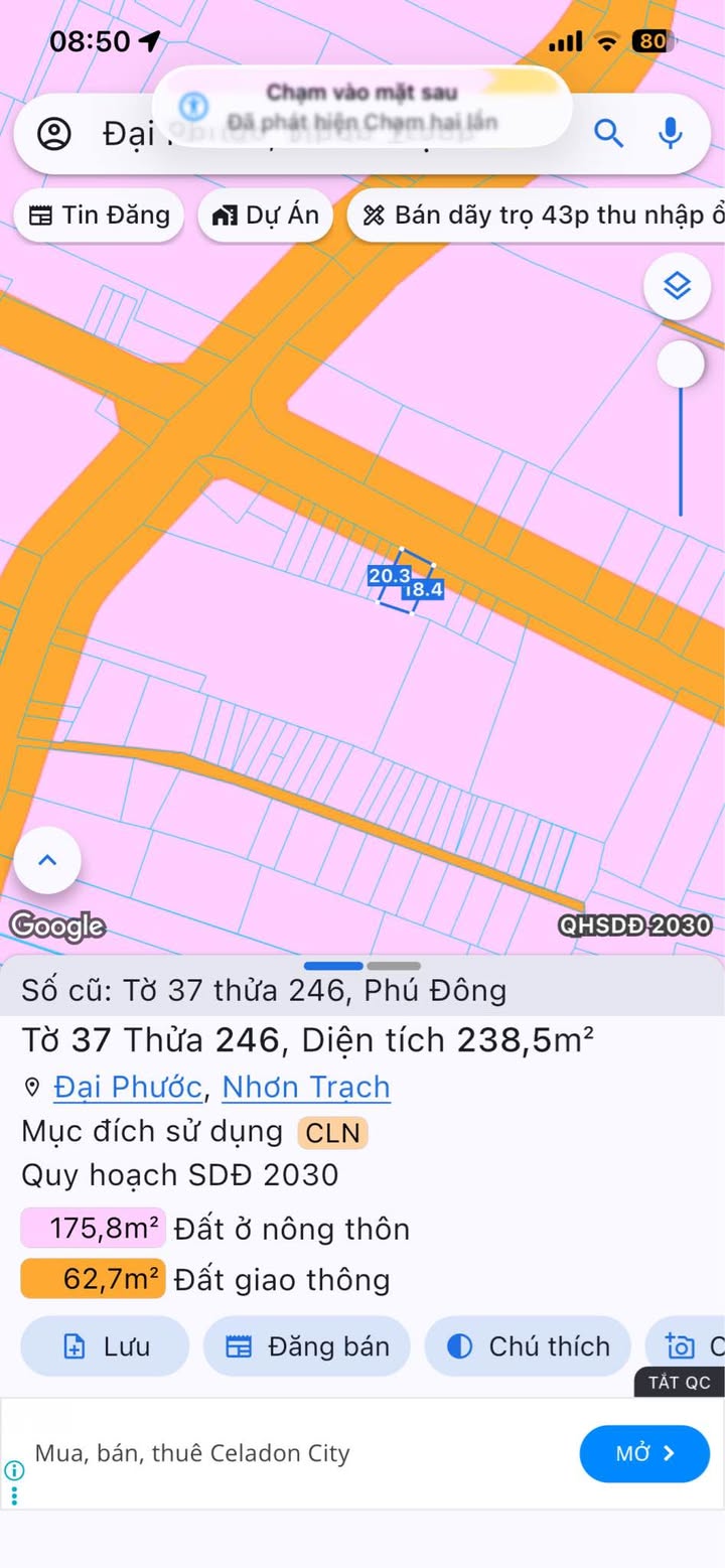 Đất nền Xã Phú Đông, Nhơn Trạch 238m² - Đất thổ cư sẵn sàng!