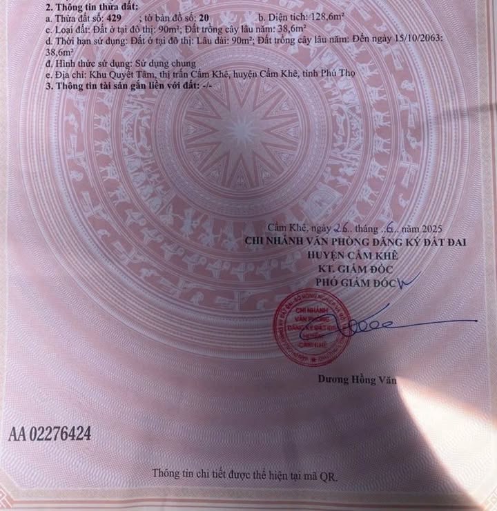 Đất nền Thị trấn Cẩm Khê 120m² giá 1 tỷ - Sổ đỏ chính chủ