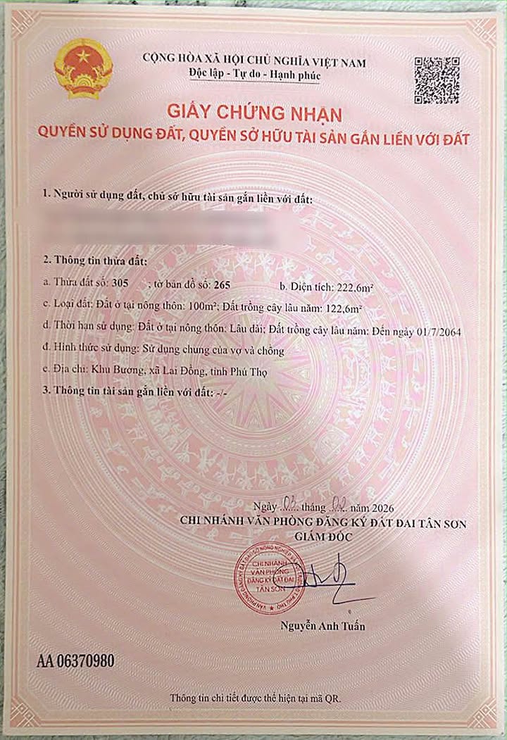 Đất nền Lai Đồng, Phú Thọ 222m² - Tiềm năng tăng giá!