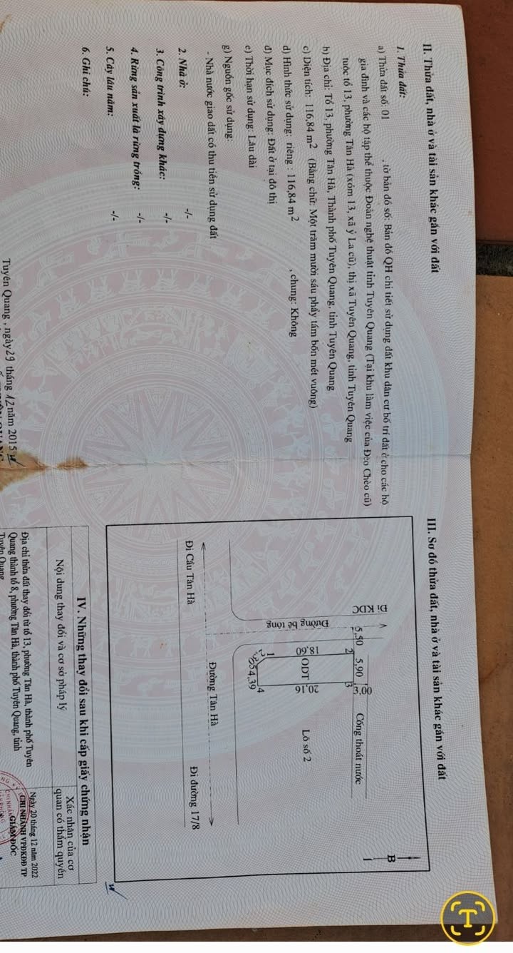 Đất Lô Góc Mặt Tiền Tân Hà, Tuyên Quang - 119m² Kinh Doanh Đắc Lộc