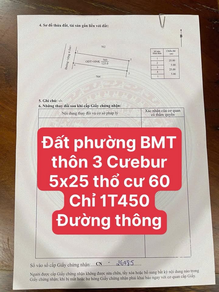 Bán đất thổ cư Cư ÊBur, BMT - 125m² vuông vắn, ô tô vào tận nơi