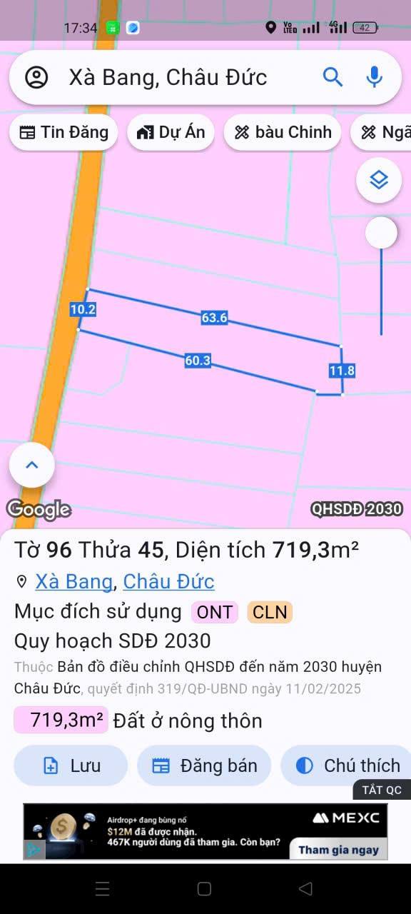 Đất Xã Xà Bang, Châu Đức 719m² - Sổ Đỏ Rõ Ràng, Giá Đầu Tư 1 Tỷ