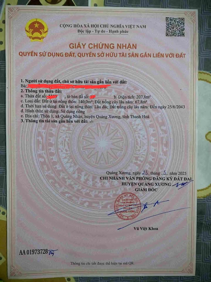 Đất nền Quảng Nhân, Quảng Xương 208m² - Sổ đỏ chính chủ, 2 mặt tiền