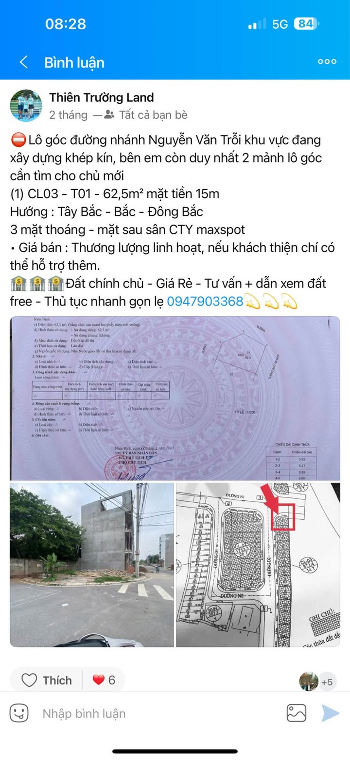 Đất nền Nguyễn Văn Trỗi Nam Định 63m² - Pháp lý rõ ràng