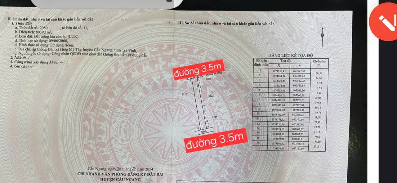 Bán đất 23.131m² Trà Vinh - Vườn tôm, có nhà, ô tô vào tận nơi