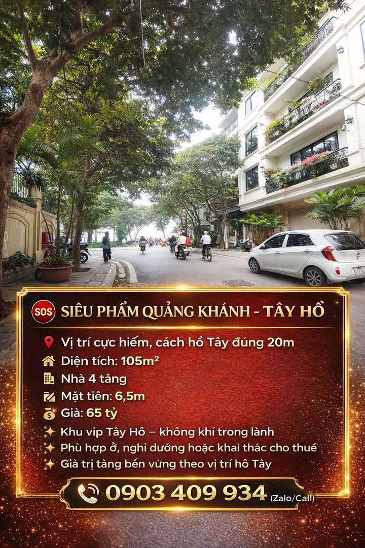 Nhà Phố Quảng Khánh, Tây Hồ 105m² 4T - Giá 65 Tỷ, Sổ Hồng Sẵn