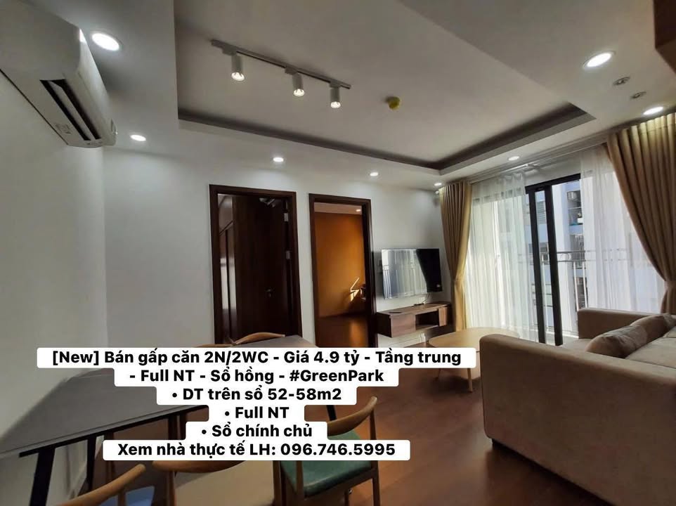 Bán gấp căn hộ 2PN Phương Đông Green Park, Hoàng Mai - 52m² - 4.9 tỷ