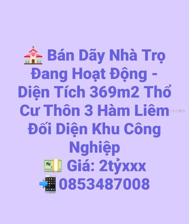 Dãy Nhà Trọ Hàm Liêm 369m² - Đối diện KCN, Đầu tư sinh lời!