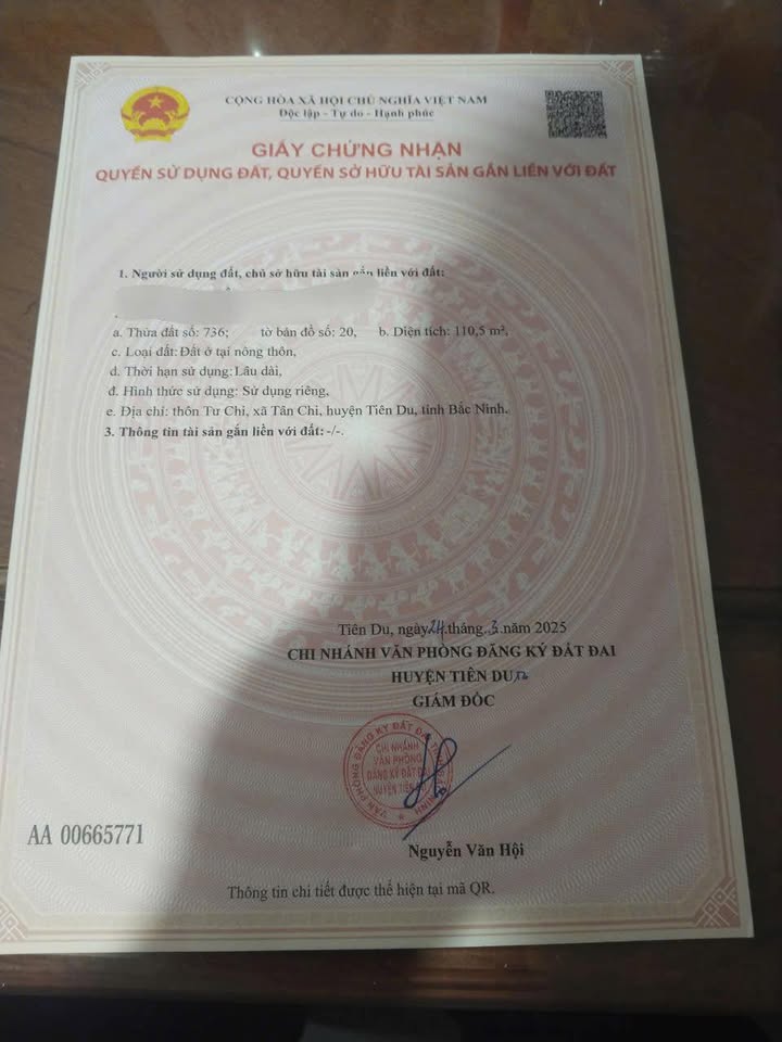 Đất nền Tư Chi, Tiên Du 110m² - Sổ đỏ chính chủ, đường ô tô tránh!