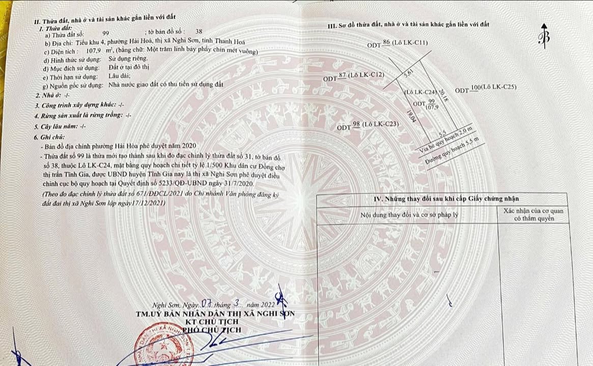 Đất nền Hải Hòa Nghi Sơn 107.9m² - Sổ đỏ chính chủ, tiềm năng sinh lời!