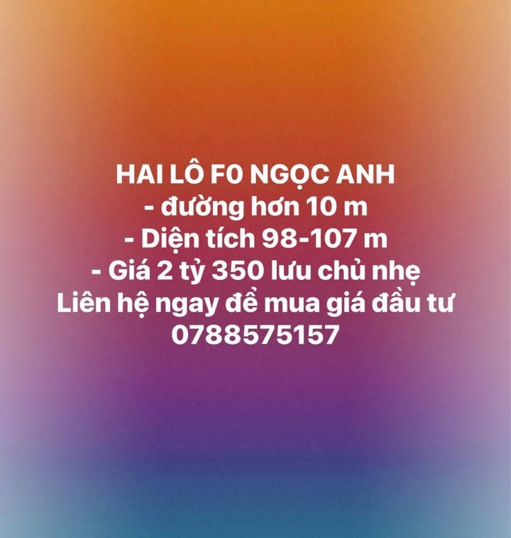 Đất nền Ngọc Anh, Huế 100m² - Giá F0 CĐT, đường rộng 10m+