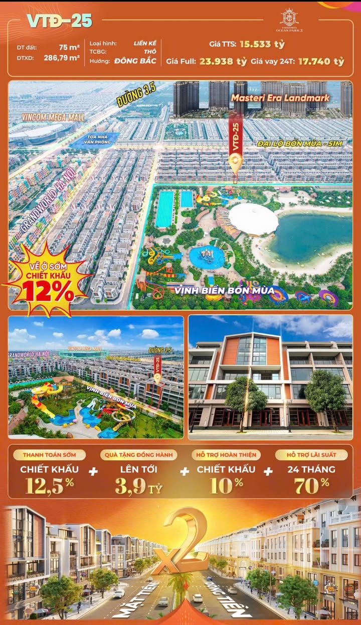 Shophouse Mặt Biển Paradise 75m² - Kết nối Grand World, Hưng Yên
