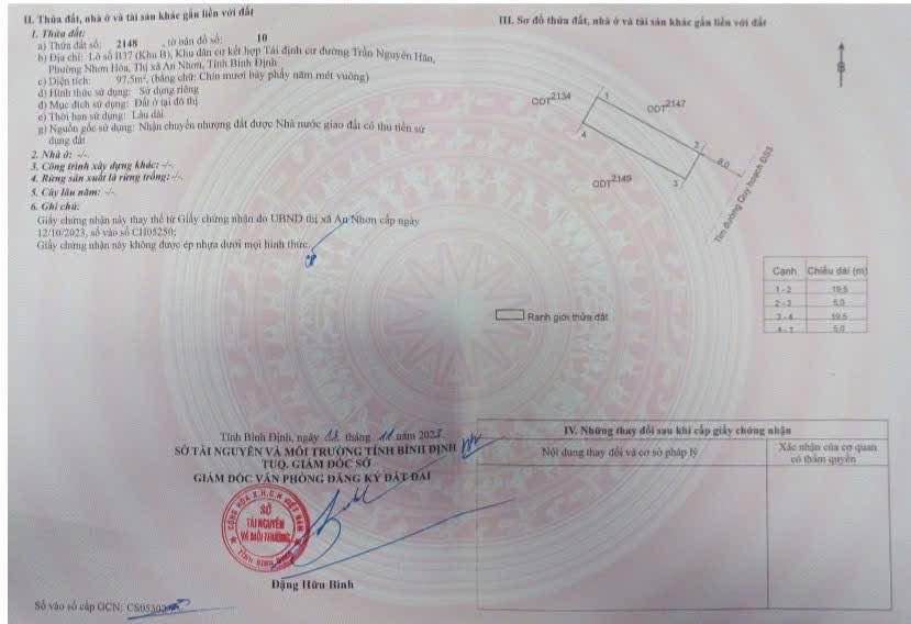 Đất nền Phường Nhơn Hoà, An Nhơn 97.5m² - Tiềm năng tăng giá vượt trội!