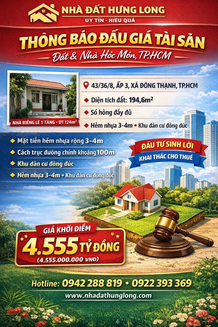 Nhà riêng Hóc Môn 195m² giá 4.555 tỷ - Vị trí đẹp