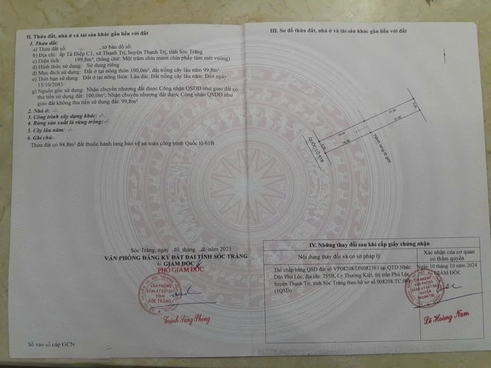 Đất nền Quốc lộ 61B Vĩnh Thạnh 200m² – Sổ đỏ chính chủ, giá 450 triệu