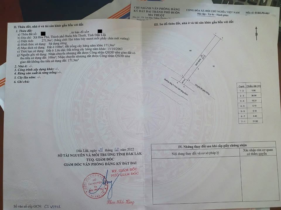 Đất nền Xã Hòa Phú Buôn Ma Thuột 270m² giá 400 triệu - Đường to ô tô