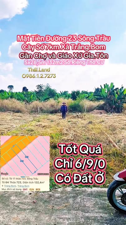 Đất Nền Sổ Đỏ Thổ Cư 132m² Mặt Tiền Sông Trầu, Trảng Bom Giá Tốt