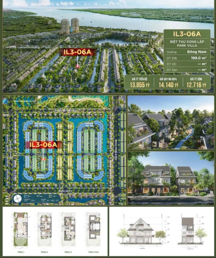Biệt Thự Song Lập Island Park Villas 198m² - Trung Tâm Ecopark