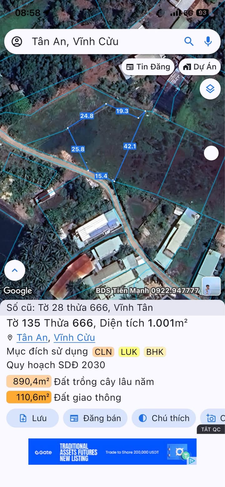 Đất nền 1000m² Vĩnh Tân, Vĩnh Cửu - Đường to ô tô, giá 950 triệu