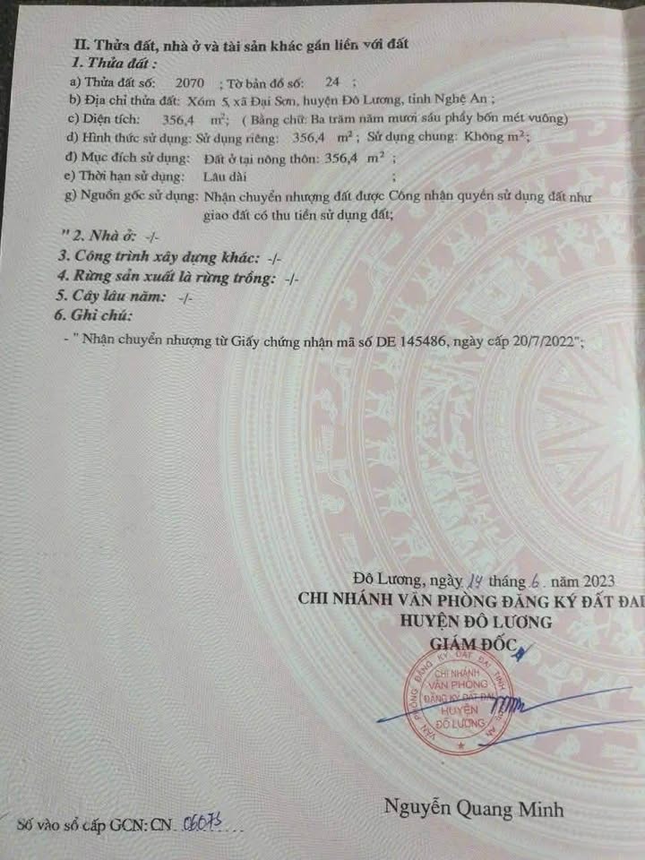 Đất nền Xã Đại Sơn Nghi Lộc 360m² - Đất thổ cư 100%