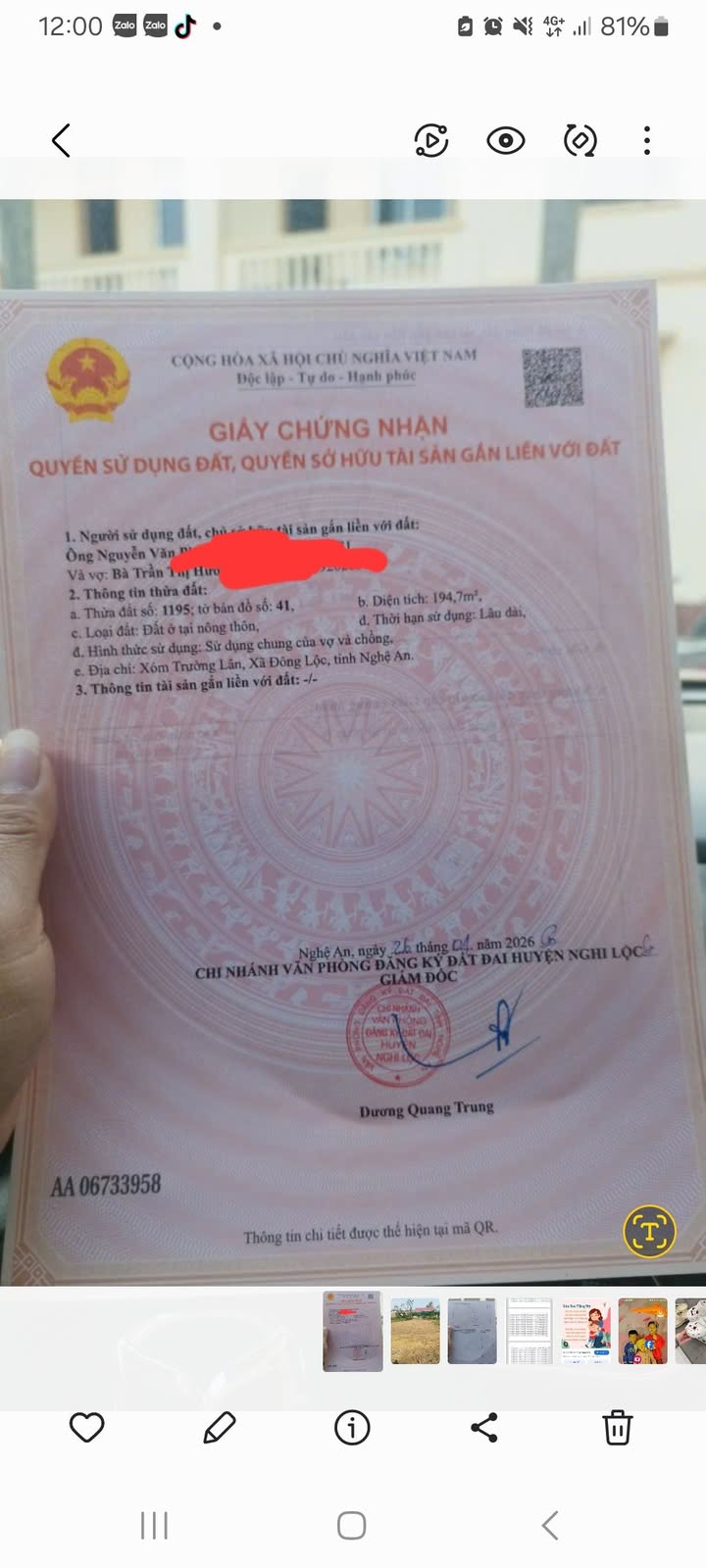 Bán đất thổ cư 194m² Xã Đông Lộc, Nghi Lộc - Sẵn sàng xây nhà