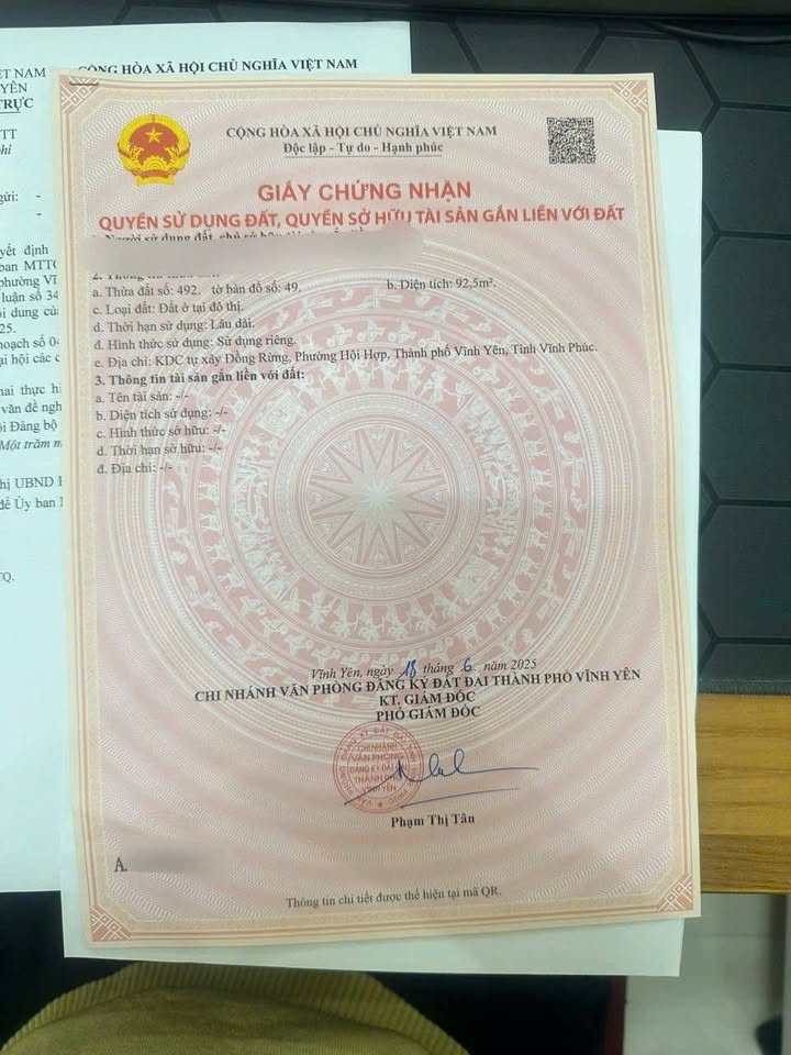 Đất Vĩnh Yên 92.5m² mặt tiền 5m - Giá 2.7 tỷ - Sổ đỏ rõ ràng
