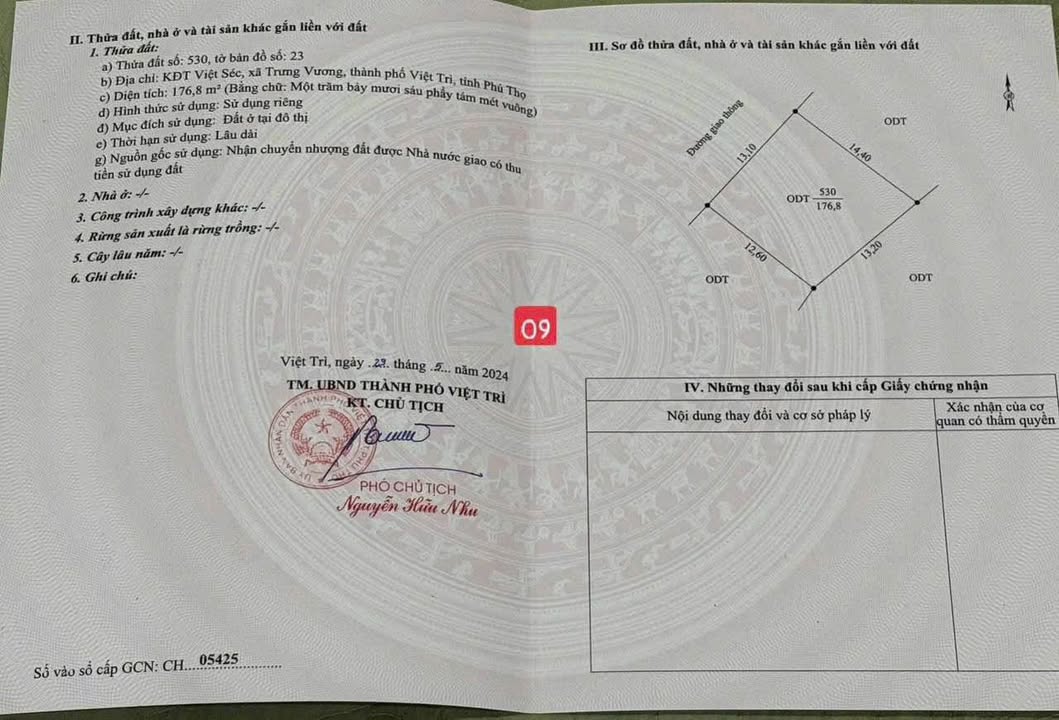 Đất nền Việt Trì, Phú Thọ 176.8m² - Hạ tầng hoàn thiện, tiềm năng tăng giá!