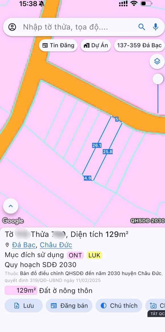 Đất nền Đá Bạc Châu Đức 129m² chỉ từ 400 triệu - Đường to ô tô!