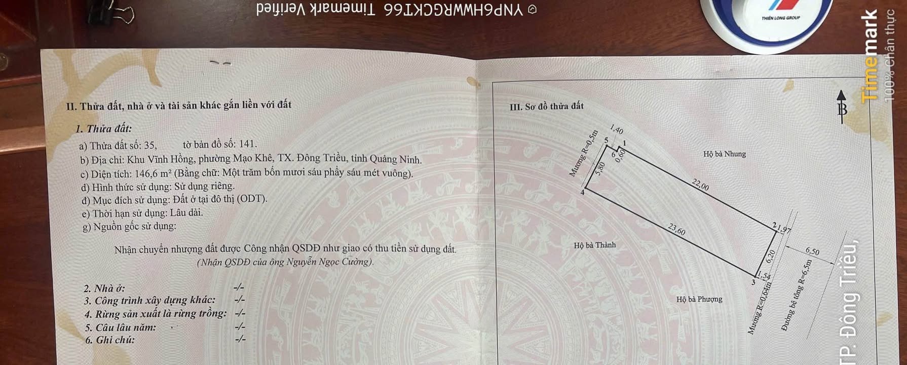 Đất nền Vĩnh Hồng, Đông Triều 146m² - Sổ đỏ sẵn, ô tô vào tận nơi!