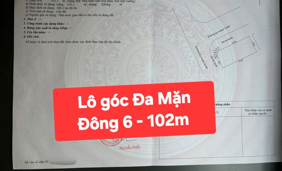 Đất nền Đa Mặn Đông 6 102m² giá 12 tỷ - Sổ đỏ chính chủ