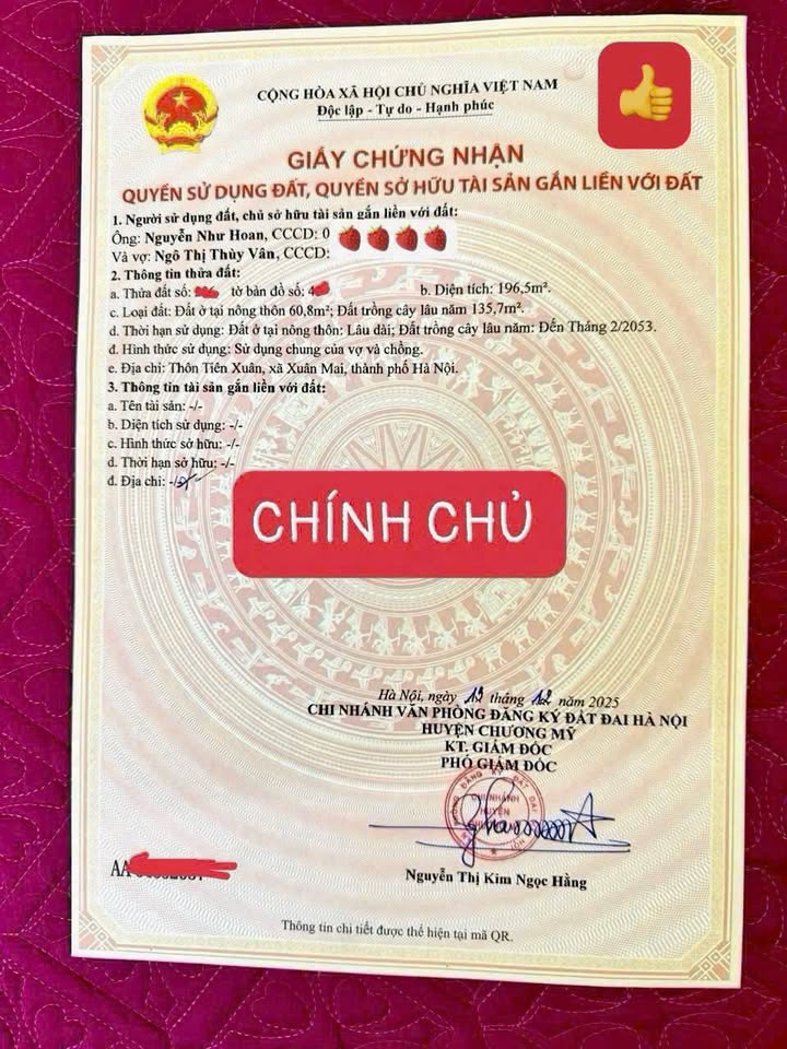 Bán đất thổ cư 196.5m² Tiên Trượng, Xuân Mai - Sổ đỏ sẵn sàng