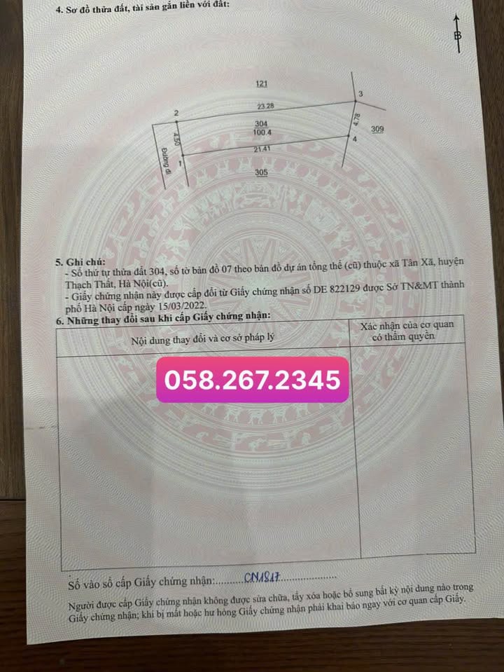 Đất nền Tân Xã, Thạch Thất 100.4m² - Sổ đỏ chính chủ!