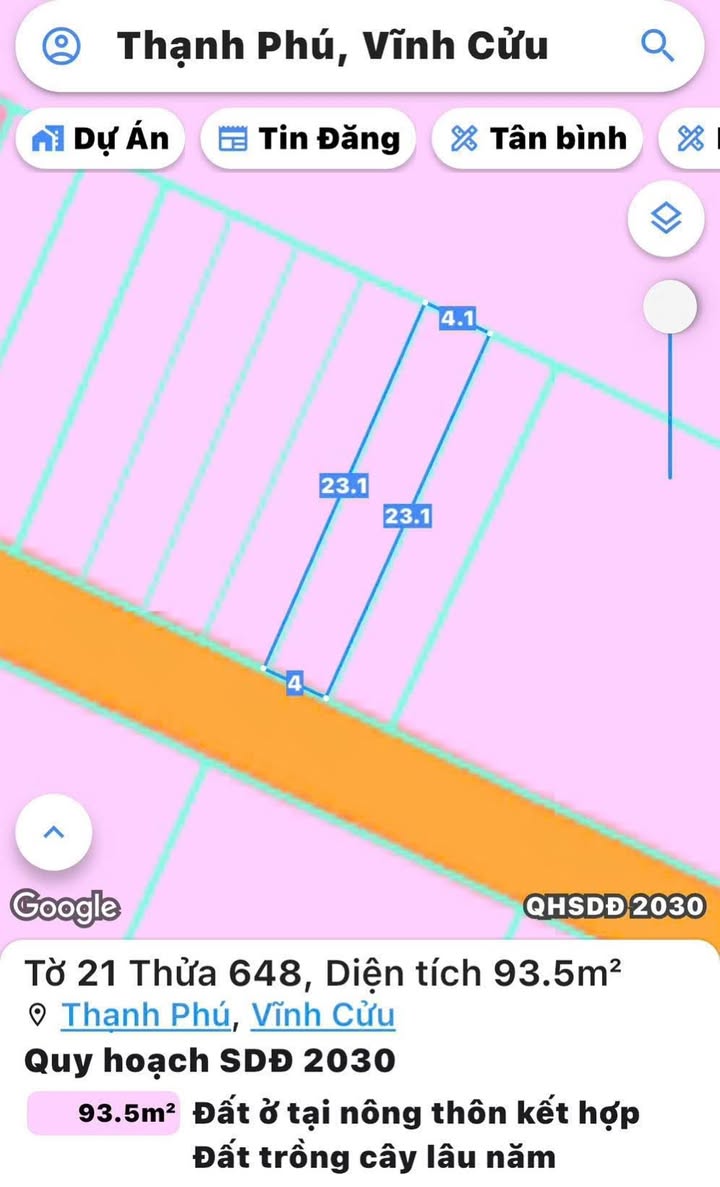 Đất Vĩnh Cửu 93m² Sổ Riêng - Kế Chợ, Trường Tân Triều