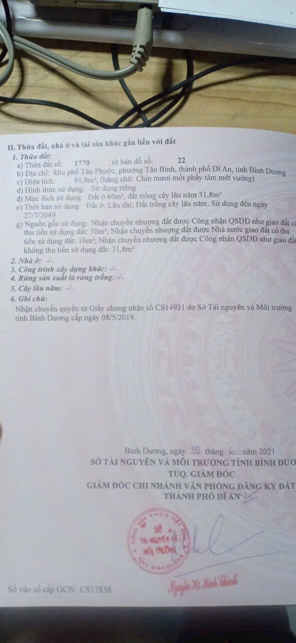 Đất Dĩ An 91m² - Mặt Tiền Đường Nhựa Gần Trường Tân Bình - 3.3 Tỷ