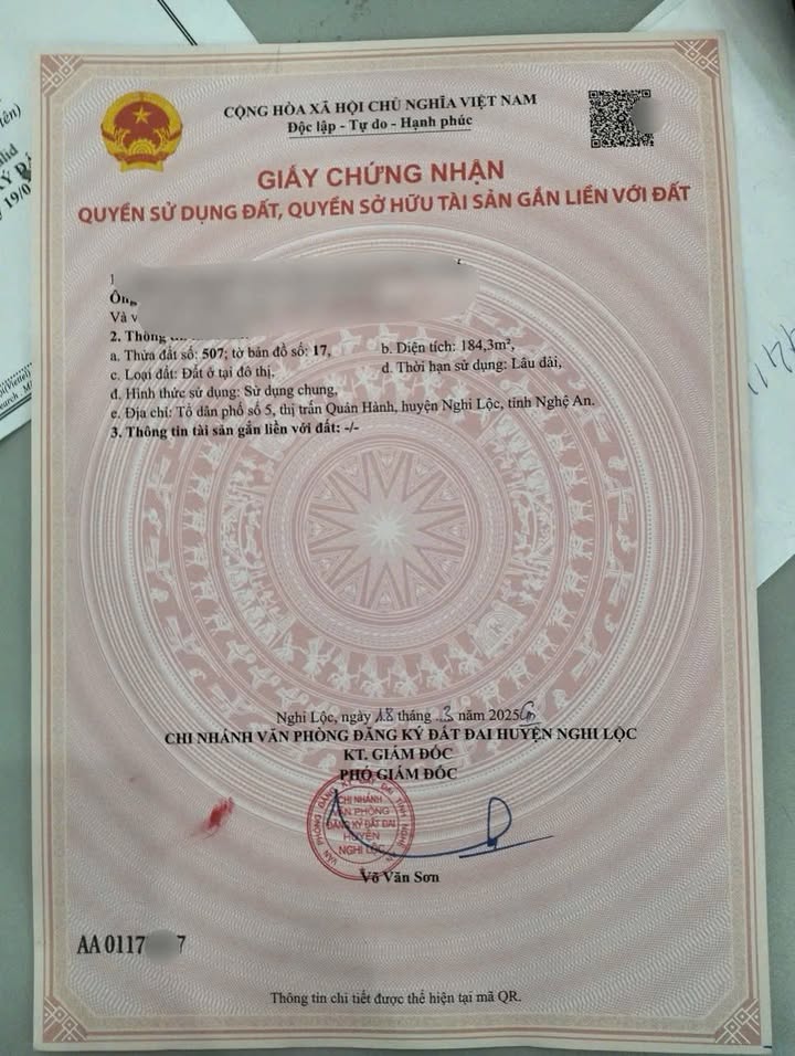 Đất nền Quán Hành, Nghi Lộc 184m² chỉ 1.9 tỷ - Tiềm năng tăng giá!