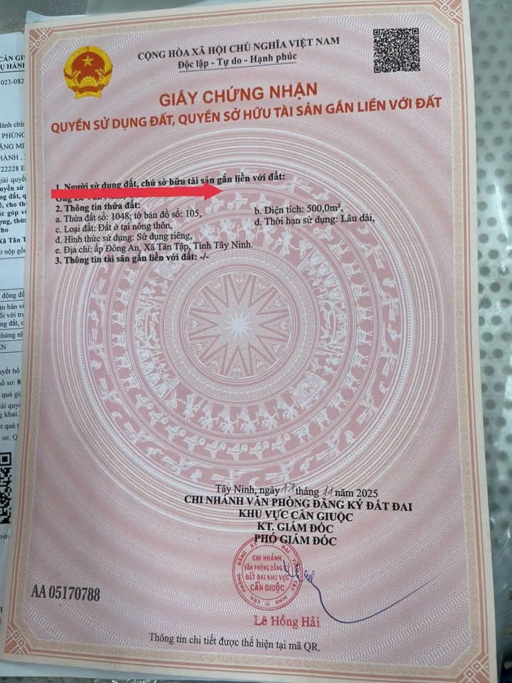 Đất thổ cư Cần Giuộc Long An 500m² giá 850 triệu - Sổ đỏ chính chủ