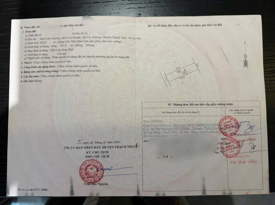 Đất nền Thạch Xá Tình Lộ 419 106m² - Sổ đỏ chính chủ