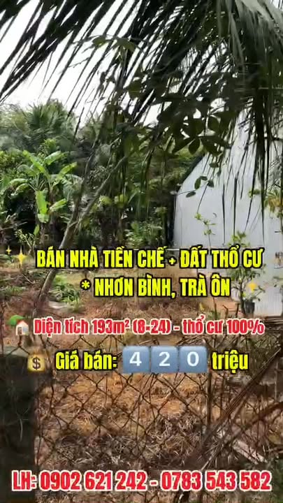 Đất nền Nhơn Bình Trà Ôn 193m² giá 420 triệu - Sổ đỏ chính chủ!