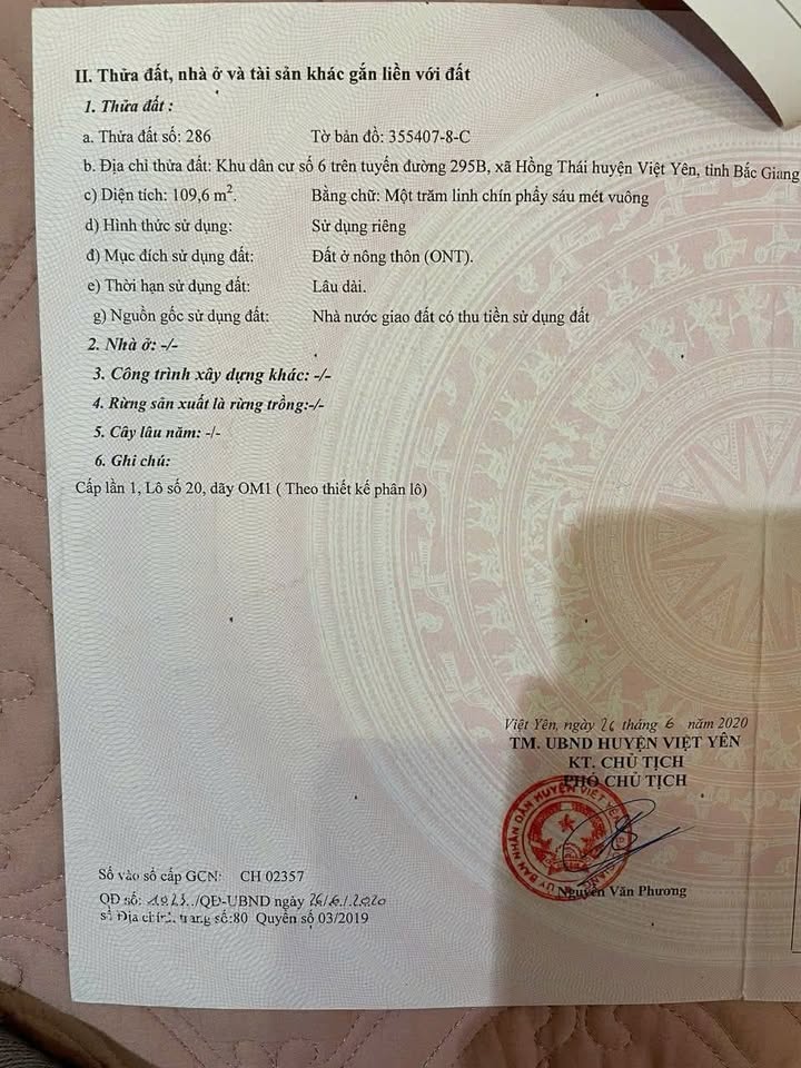 Đất nền KDC số 6 Việt Yên 109.6m² mặt QL295B - Sổ đỏ sẵn sàng giao dịch