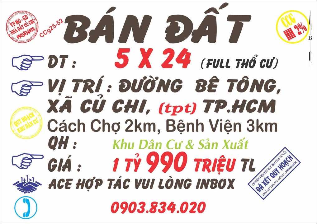 Bán Đất 125m² Full Thổ Cư Củ Chi, Sổ Hồng Sẵn Sàng - 1.99 Tỷ