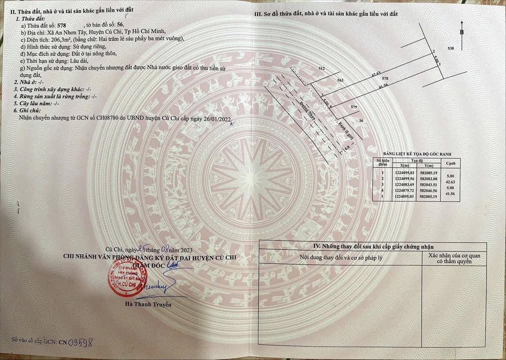 Đất nền Củ Chi 206m² - Sổ đỏ chính chủ, đường nhựa 12m, giá 1.8 tỷ!