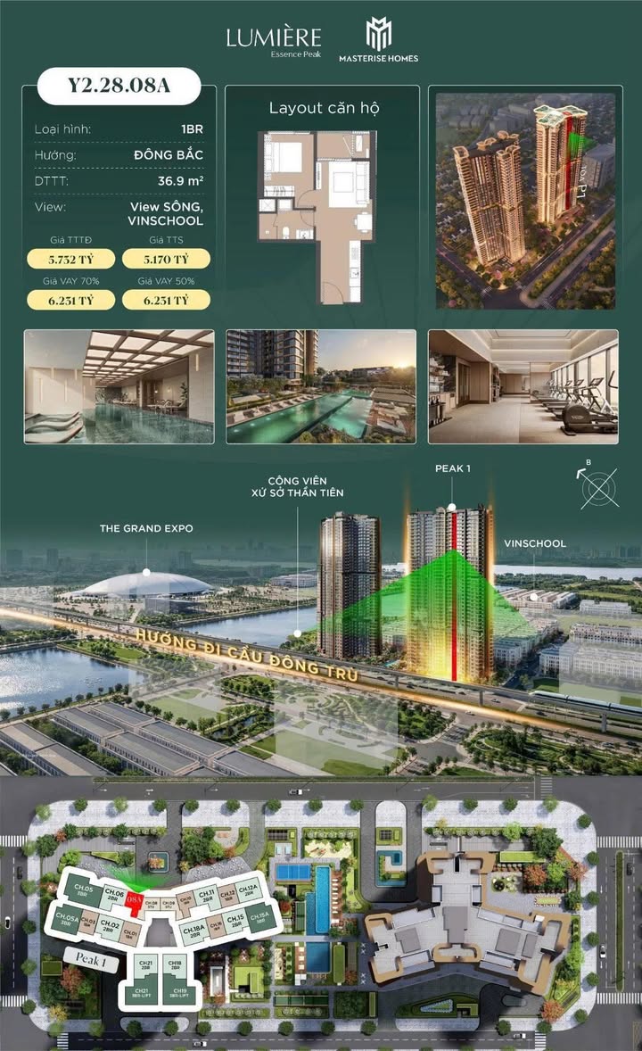 Apartment Peak 1 Hà Đông 37m² 5.17 tỷ - View đẹp sông