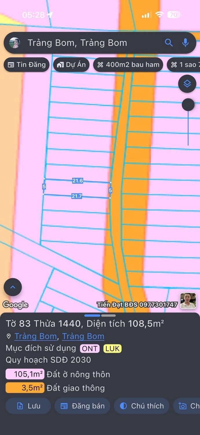 Đất nền Sông Trầu Trảng Bom 105m² giá 7xx triệu - Sổ đỏ chính chủ