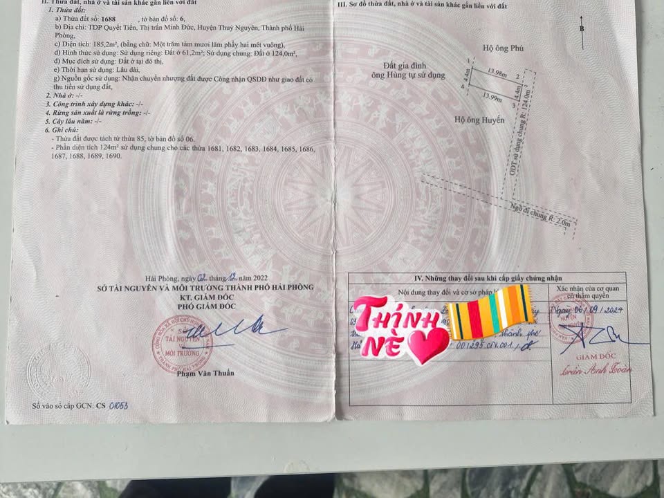 Đất nền Thủy Nguyên Hải Phòng 61.2m² giá 720 triệu - Sổ đỏ chính chủ!