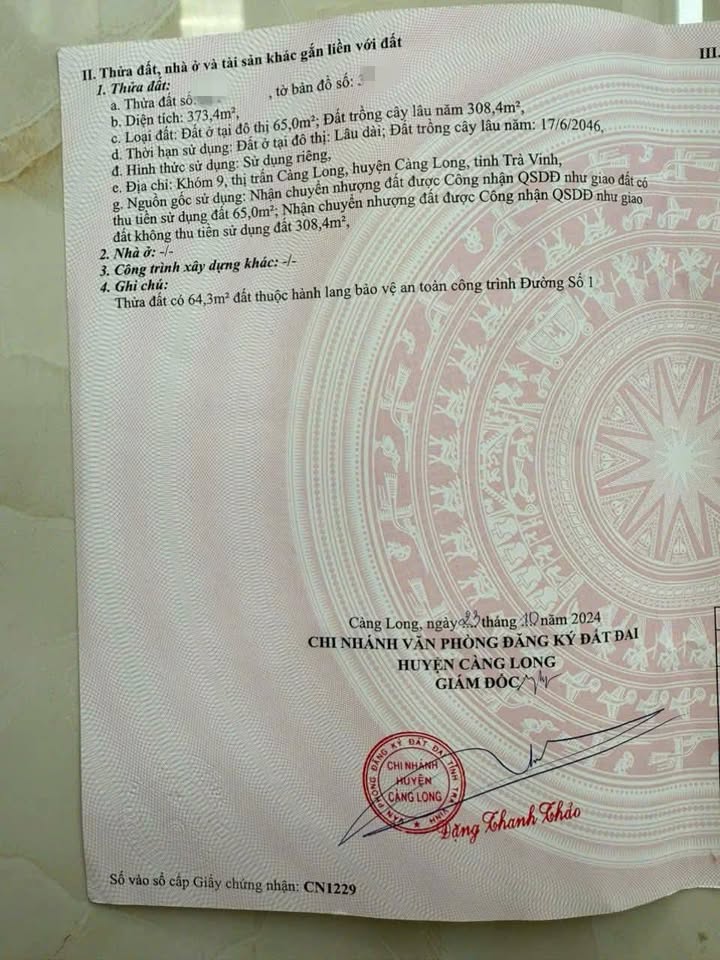 Đất nền Thị trấn Càng Long 373m² giá 400 triệu - Tiềm năng tăng giá!